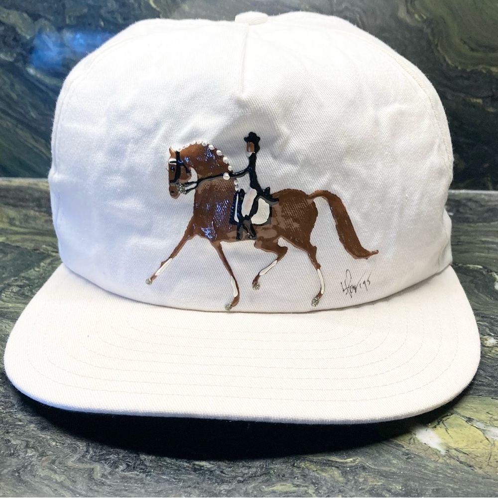 Equestrian Hand Painted Ball Cap Hat Horse Dressage White New